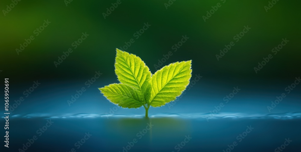 Vibrant green leaves reflecting in calm water Vibrant green leaves reflecting in calm water