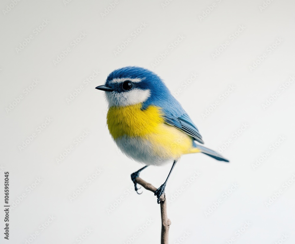 Fototapeta premium Vibrant blue and yellow bird perched on a branch