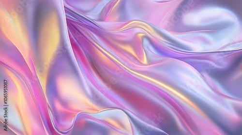 Flowing Metallic glass Waves in Neon Blue and Pink on Dark Background - Abstract Design Concept