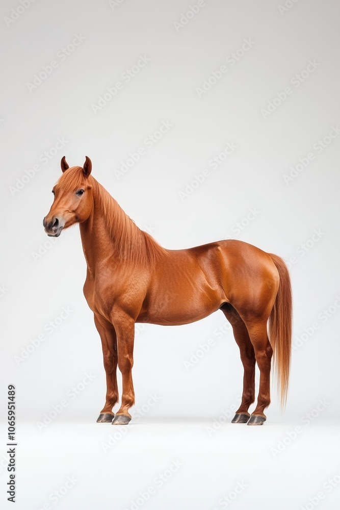 Obraz premium Majestic chestnut horse standing in a studio setting