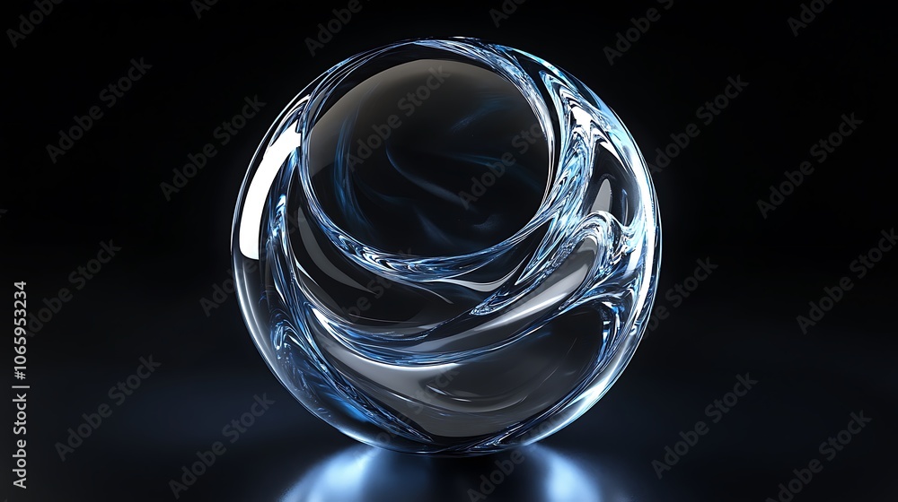 Flowing Metallic glass Waves in Neon Blue and Pink on Dark Background - Abstract Design Concept Flowing Metallic glass Waves in Neon Blue and Pink on Dark Background - Abstract Design Concept