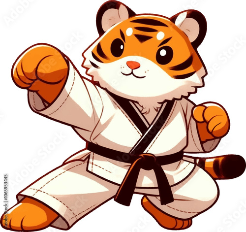 cute cartoon tiger in karate and taekwondo kimono 