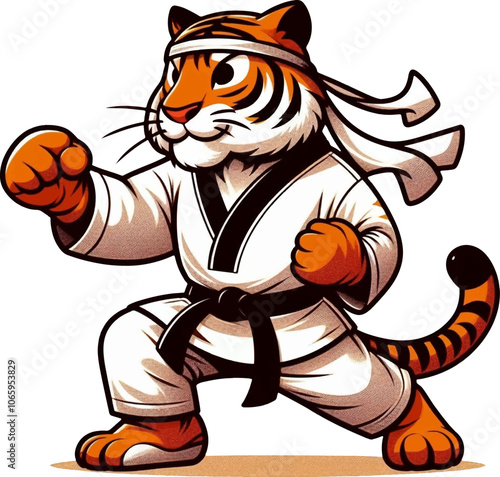 cute cartoon tiger in karate and taekwondo kimono 