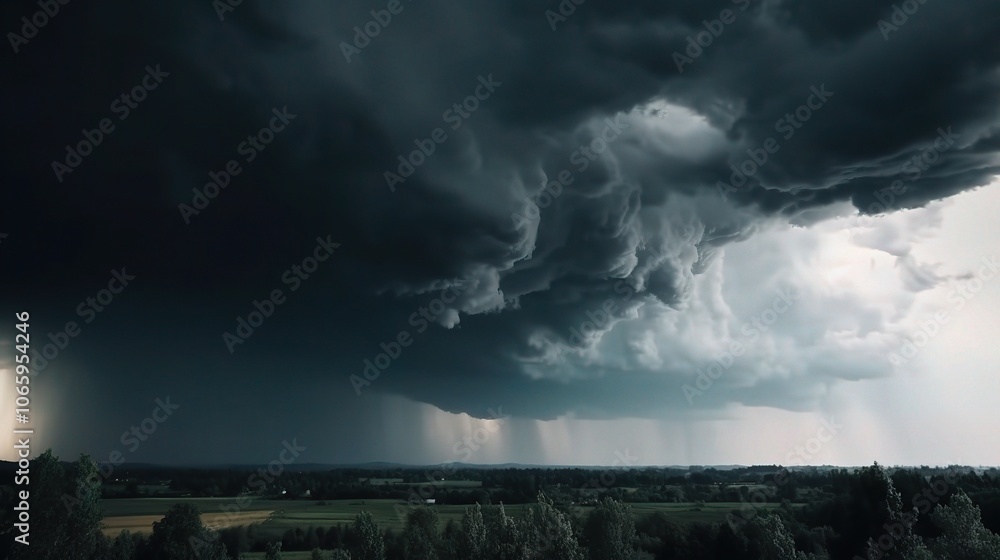 Fototapeta premium Dramatic Storm Clouds Over Green Landscape