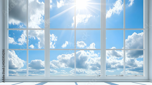 New PVC windows framed by sunny skies, creating a minimalist aesthetic . illustration