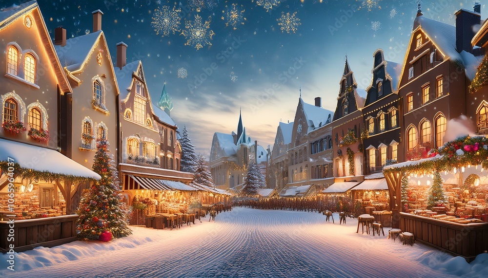 Obraz premium Versatile backgrounds such as snowy landscapes, festive cityscapes, cozy interiors with fireplaces, and bustling Christmas markets