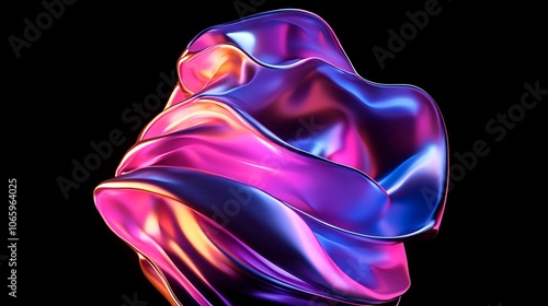 Flowing Metallic glass Waves in Neon Blue and Pink on Dark Background - Abstract Design Concept