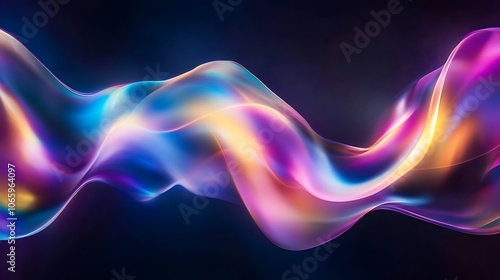 Flowing Metallic glass Waves in Neon Blue and Pink on Dark Background - Abstract Design Concept