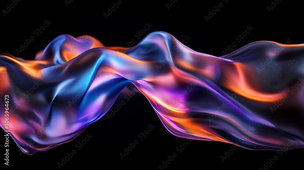 Obraz premium Flowing Metallic glass Waves in Neon Blue and Pink on Dark Background - Abstract Design Concept