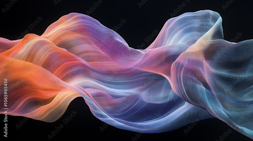 Fototapeta premium Flowing Metallic glass Waves in Neon Blue and Pink on Dark Background - Abstract Design Concept