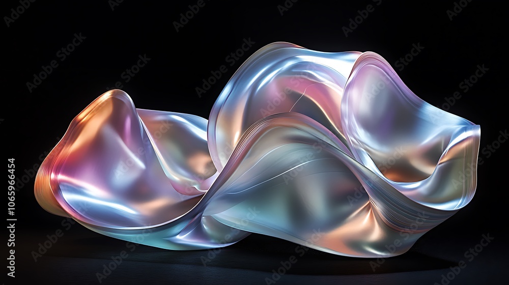 Obraz premium Flowing Metallic glass Waves in Neon Blue and Pink on Dark Background - Abstract Design Concept