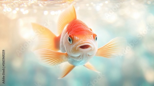 Goldfish swimming gracefully in a sunlit aquarium, AI