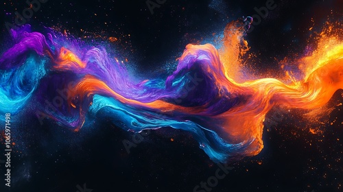 Flowing Metallic glass Waves in Neon Blue and Pink on Dark Background - Abstract Design Concept