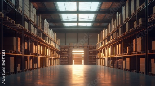 Wallpaper Mural A spacious warehouse interior filled with neatly stacked boxes and illuminated by natural light. Torontodigital.ca