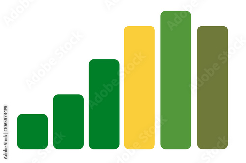 bar chart shows upward trend, in green colors, bold rounded design png, isolated, economy and forecast or stock market and share value or rising profits such as sales figures photo