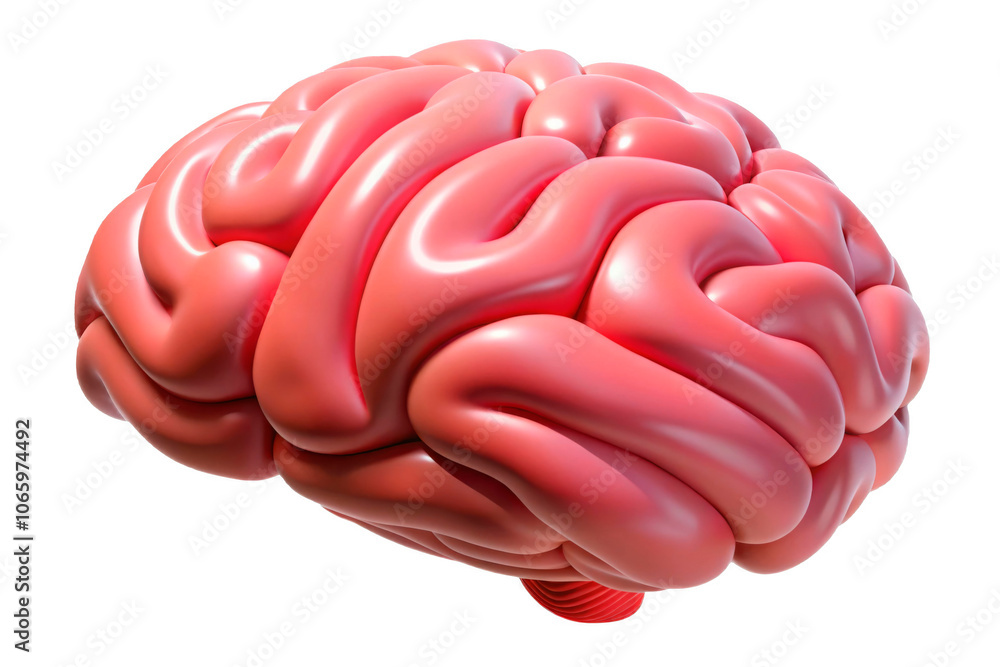 3D model of a human brain in vibrant red, symbolizing creativity, intelligence, and mental health awareness 3D model of a human brain in vibrant red, symbolizing creativity, intelligence, and mental health awareness