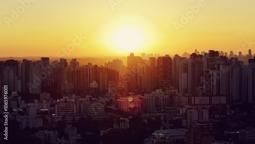 Curitiba Parana. Sunset Skyline At Curitiba In Parana Brazil. Sunset Landscape. Downtown District. Highrise Buildings. Sunset Skyline At Curitiba In Parana Brazil. Cityscape Background.