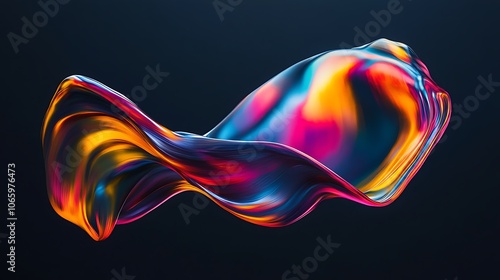 Flowing Metallic glass Waves in Neon Blue and Pink on Dark Background - Abstract Design Concept