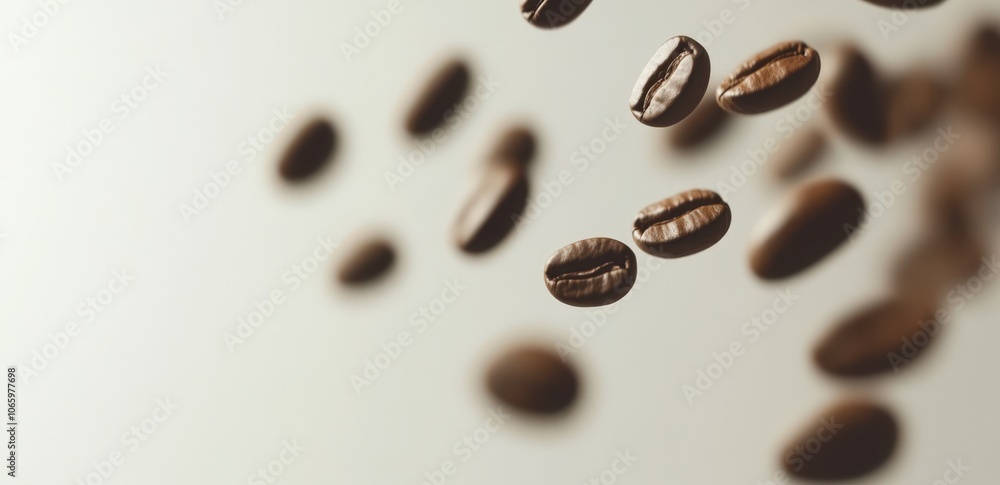 Close-up of roasted coffee beans on a light background Close-up of roasted coffee beans on a light background