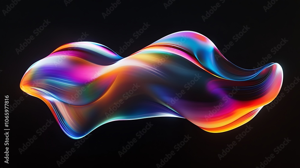 Obraz premium Flowing Metallic glass Waves in Neon Blue and Pink on Dark Background - Abstract Design Concept