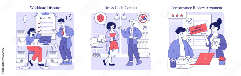 Fototapeta premium Workplace Disputes. Flat Vector Illustration
