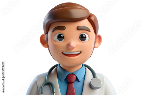 3D animated character of a friendly young doctor, ideal for educational health content, medical apps, and children’s programming about healthcare.