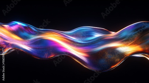 Flowing Metallic glass Waves in Neon Blue and Pink on Dark Background - Abstract Design Concept