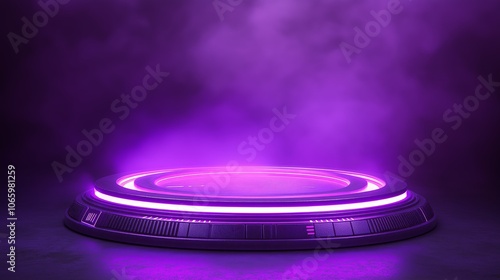  Glowing neon circle on a dark background, showcasing vibrant colors in a futuristic and minimalist design for technology and digital themes, Generative AI photo