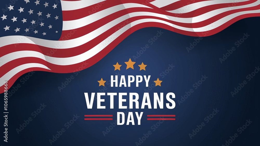 Celebrating veterans day with american flag and stars on blue background Celebrating veterans day with american flag and stars on blue background
