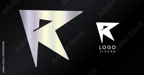 Geometric triangular R letter, funky dynamic logo, modern comic cartoon monogram for gaming, technology, urban art, comic art, streetwear brand, sci-fi cybersport. Vector illustration