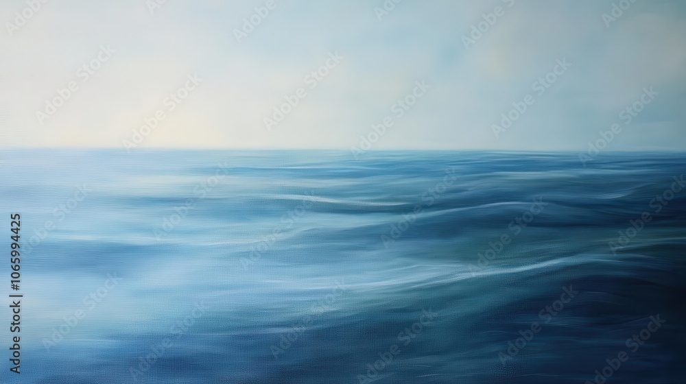 Obraz premium vast ocean landscape illustrated in calming hues of blues and greens, evoking tranquility and peace. the serene waters stretch endlessly, inviting viewer reflection and connection with nature