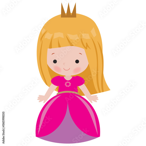 Cute little princess girl  vector cartoon flat style illustration