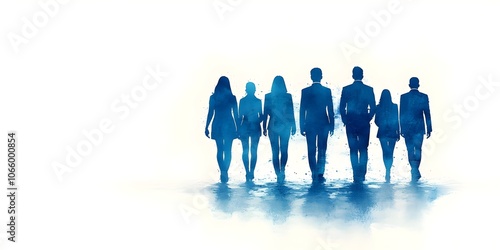Abstract digital business team concept with people silhouettes in blue and gray colors on a white background A group of businesspeople standing together, working as a collaborative team