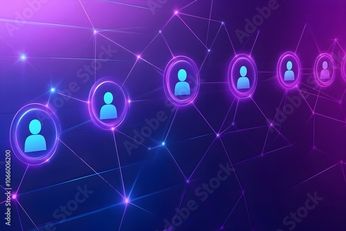 Neon signs with profile icons connected concept of social networking