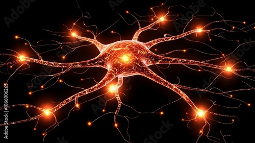 Brain synapses, zoomed-in detail, electrical impulses photo