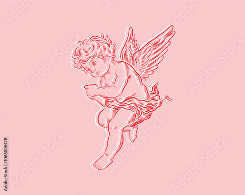 Hand drawn Baby Angel Vector Illustration 