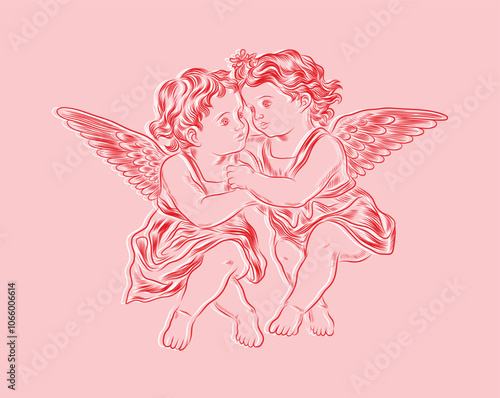 Hand drawn Baby Angel Vector Illustration 