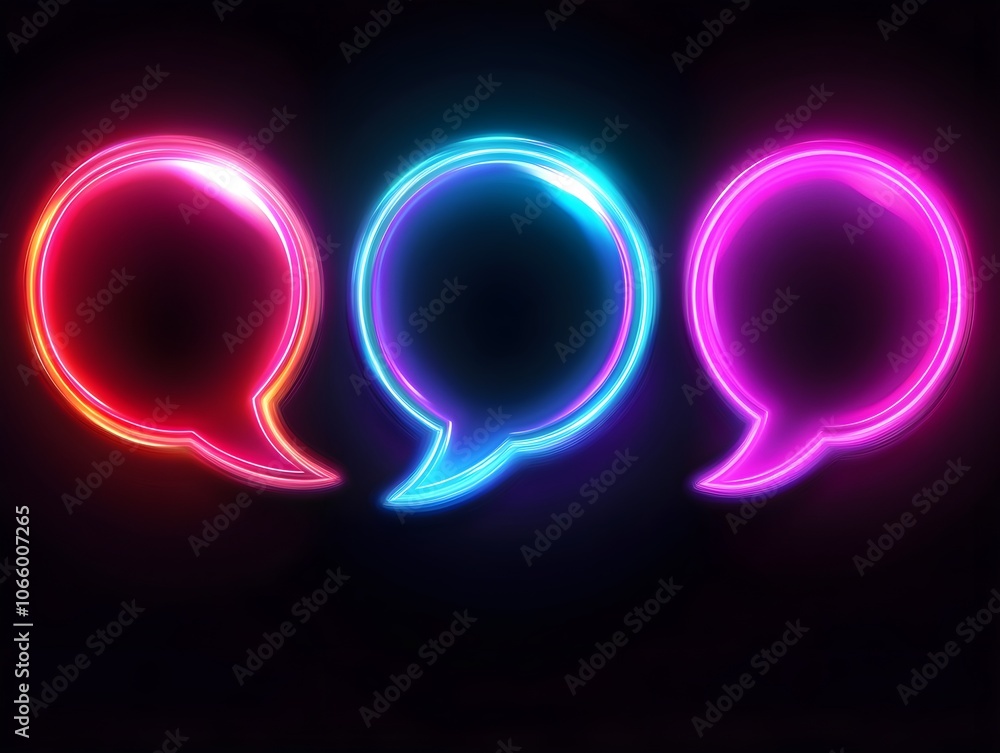 Obraz premium neon speech bubbles on dark background