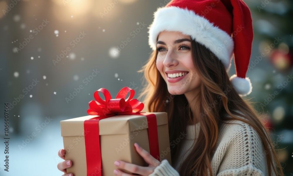 Joyful woman in a cozy sweater, showcasing her holiday spirit. Joyful woman in a cozy sweater, showcasing her holiday spirit.