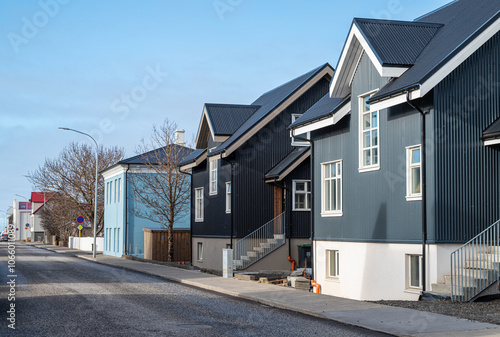 Buildings in town of Akranes in Iceland photo