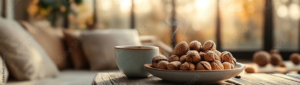 Savor the moment enjoying a cozy afternoon with nuts and coffee for relaxation Savor the moment enjoying a cozy afternoon with nuts and coffee for relaxation
