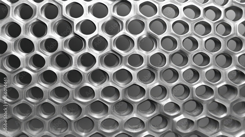 Naklejka premium Delicate hexagonal shapes reflect light in shimmering clarity, forming a captivating geometric design. The unique structure creates a tranquil yet dynamic artistic expression in nature.