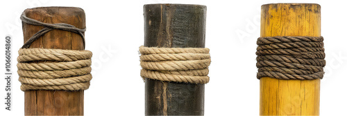 Various collection of rope circle on the pole isolated on transparent background