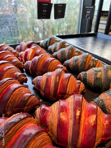 Colorful croissants in a café in Seoul, South Korea