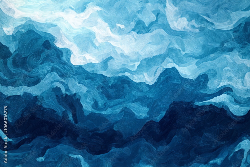 Obraz premium Paysage abstrait de montagnes dans des tons de bleu créant un effet de brume.