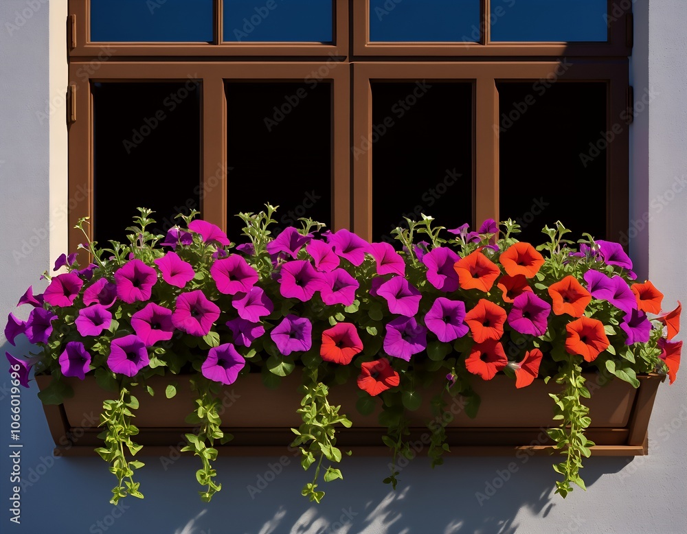 Fototapeta premium colorful hanging flower basket with petunias