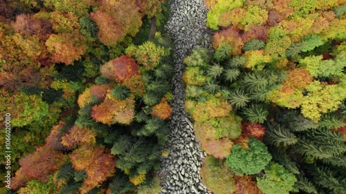 Drone footage from Golden bridges, a big rocks located in Vitosha mountain. Autumn season and awesome nature colours. Smooth aerial clips