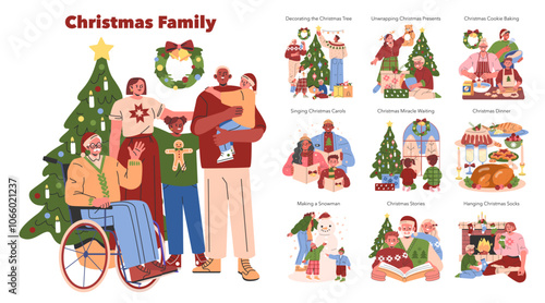 Christmas Family. Flat Vector Illustration