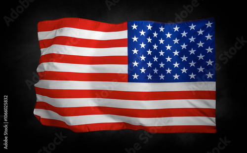 Obraz na płótnie Flag of the United States of America. The US flag flutters in the wind. On a black background. w salonie