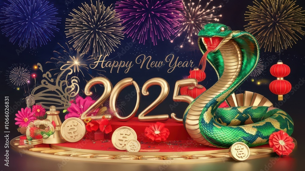 Obraz premium Christmas card. The year is 2025. New Year. Year of the Snake